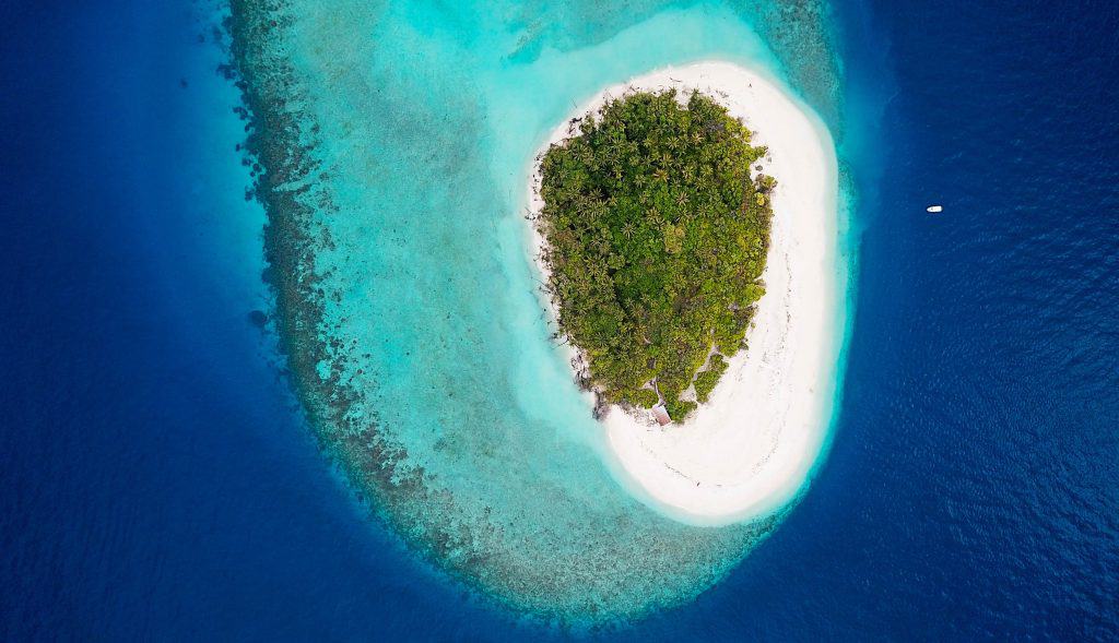 Aerial shot of an island in the Maldives