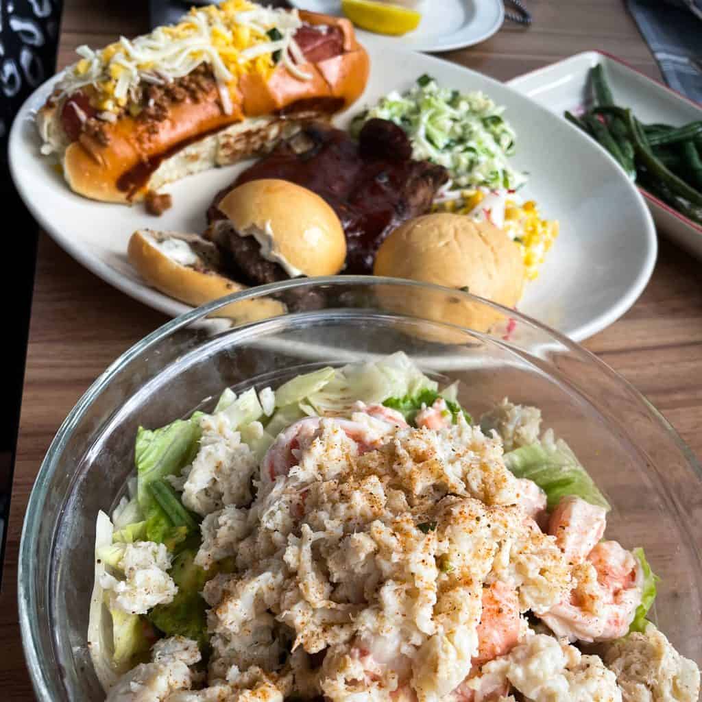 Seafood salad and Farmhouse platter at Founding Farmers restaurant in Washington DC