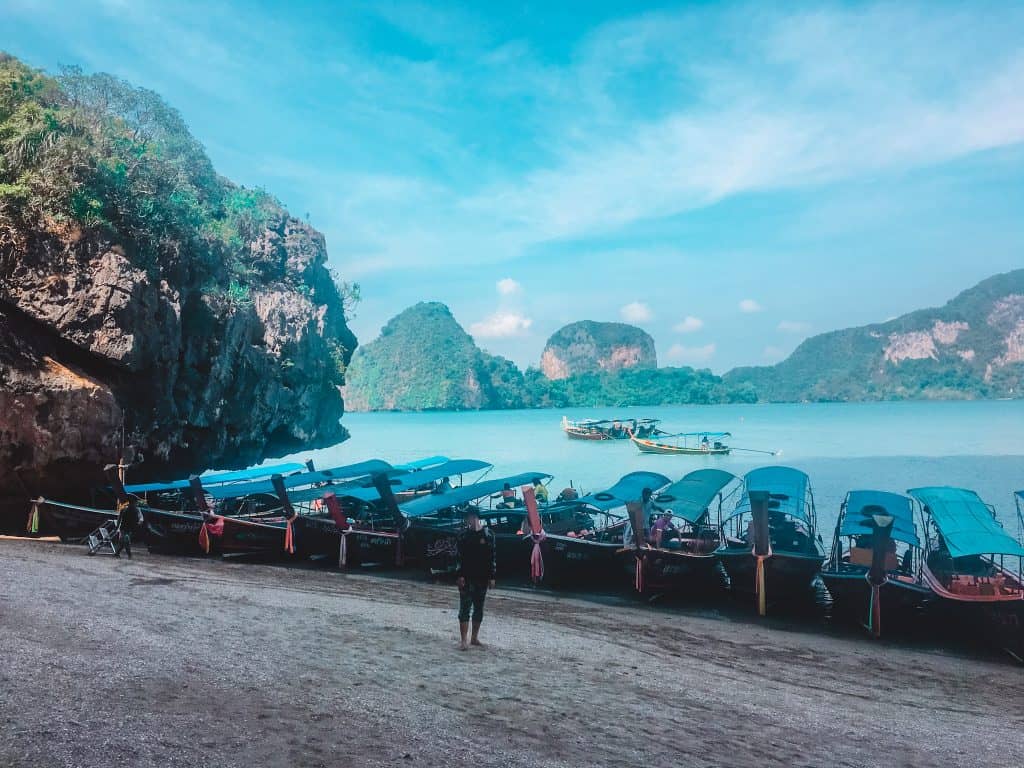 Longtail boats on an island in Thailand