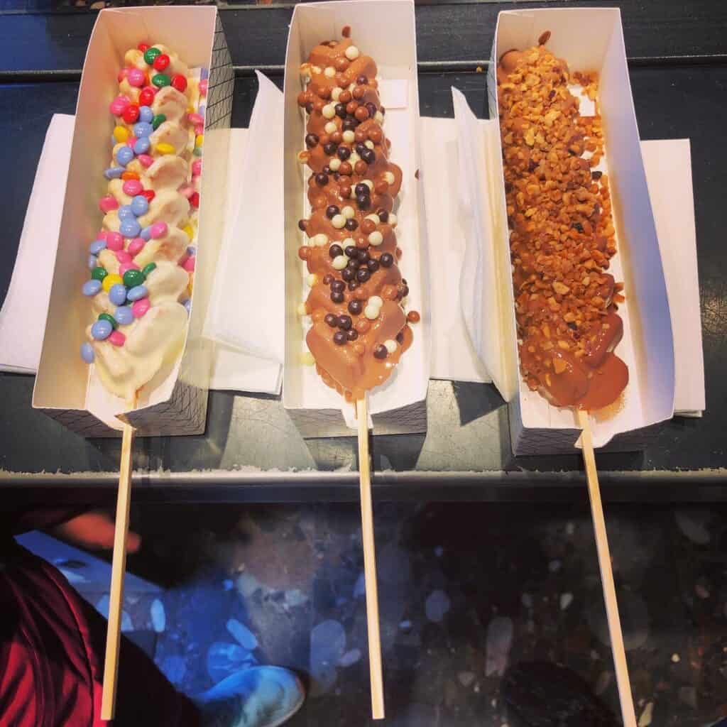 Three decorated waffle sticks 