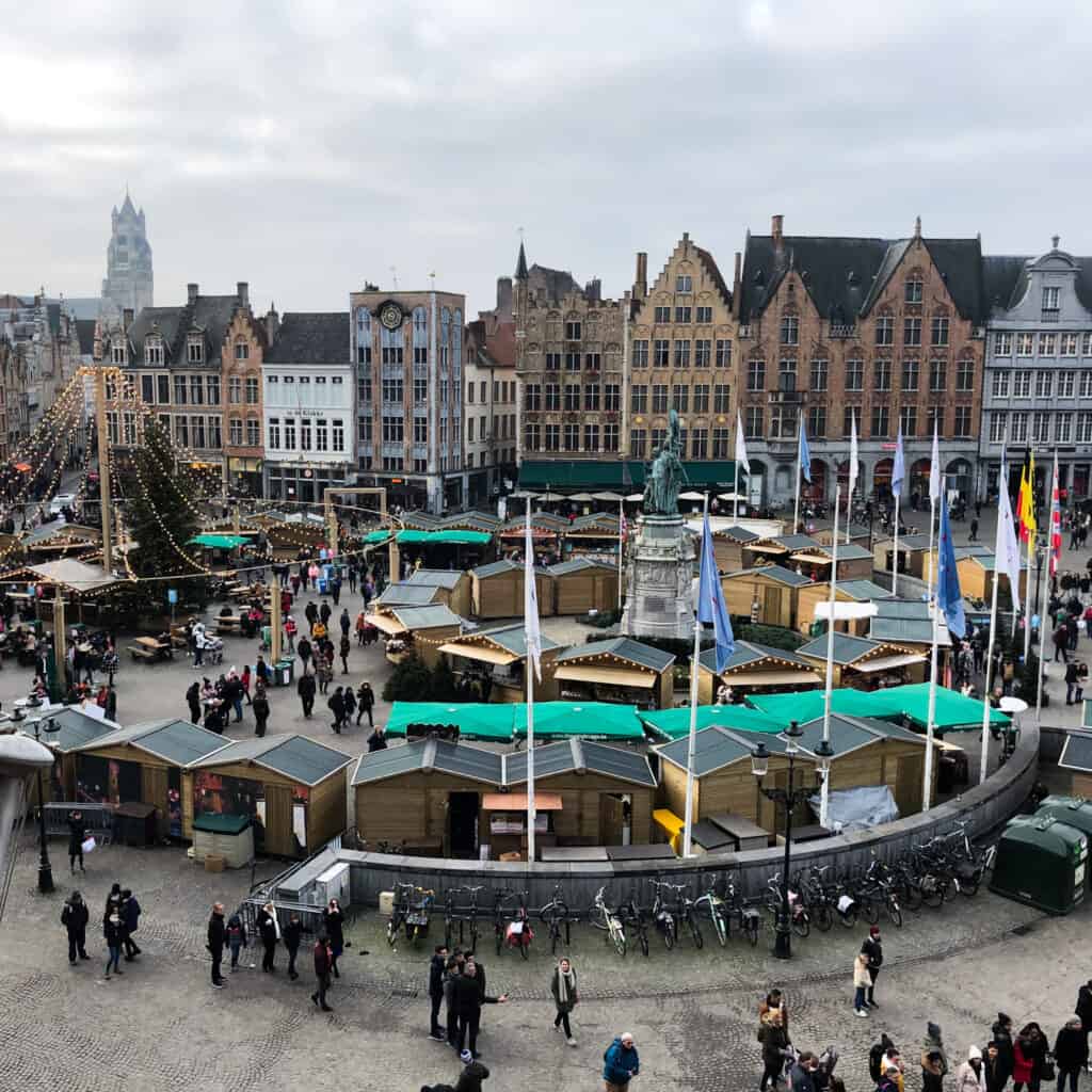 Christmas market in the main square in Bruges