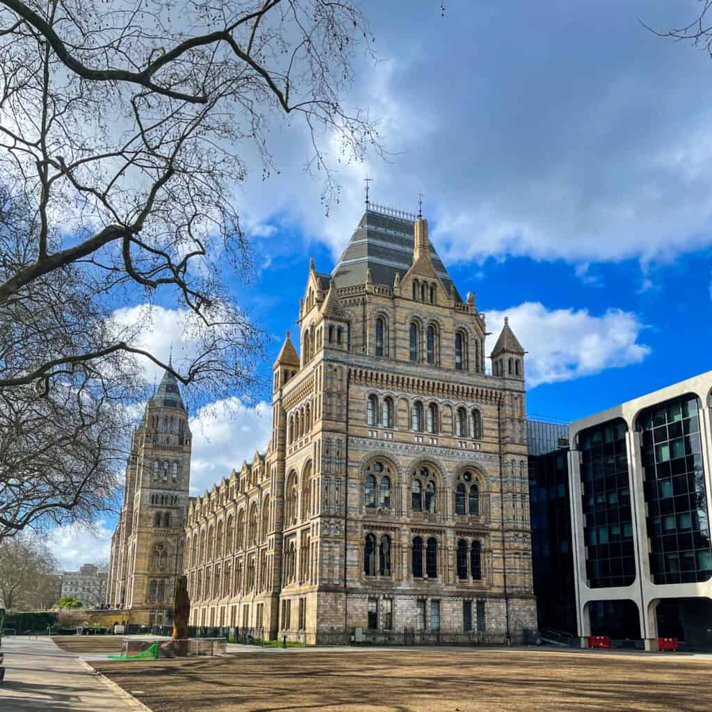 Natural History Museum with blue skies behind