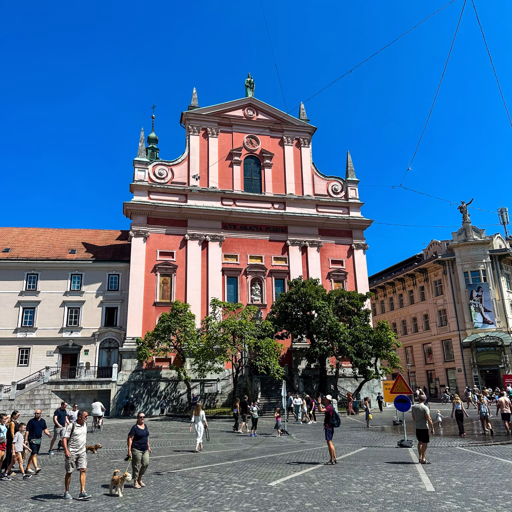 Pink church in Ljublijana city square