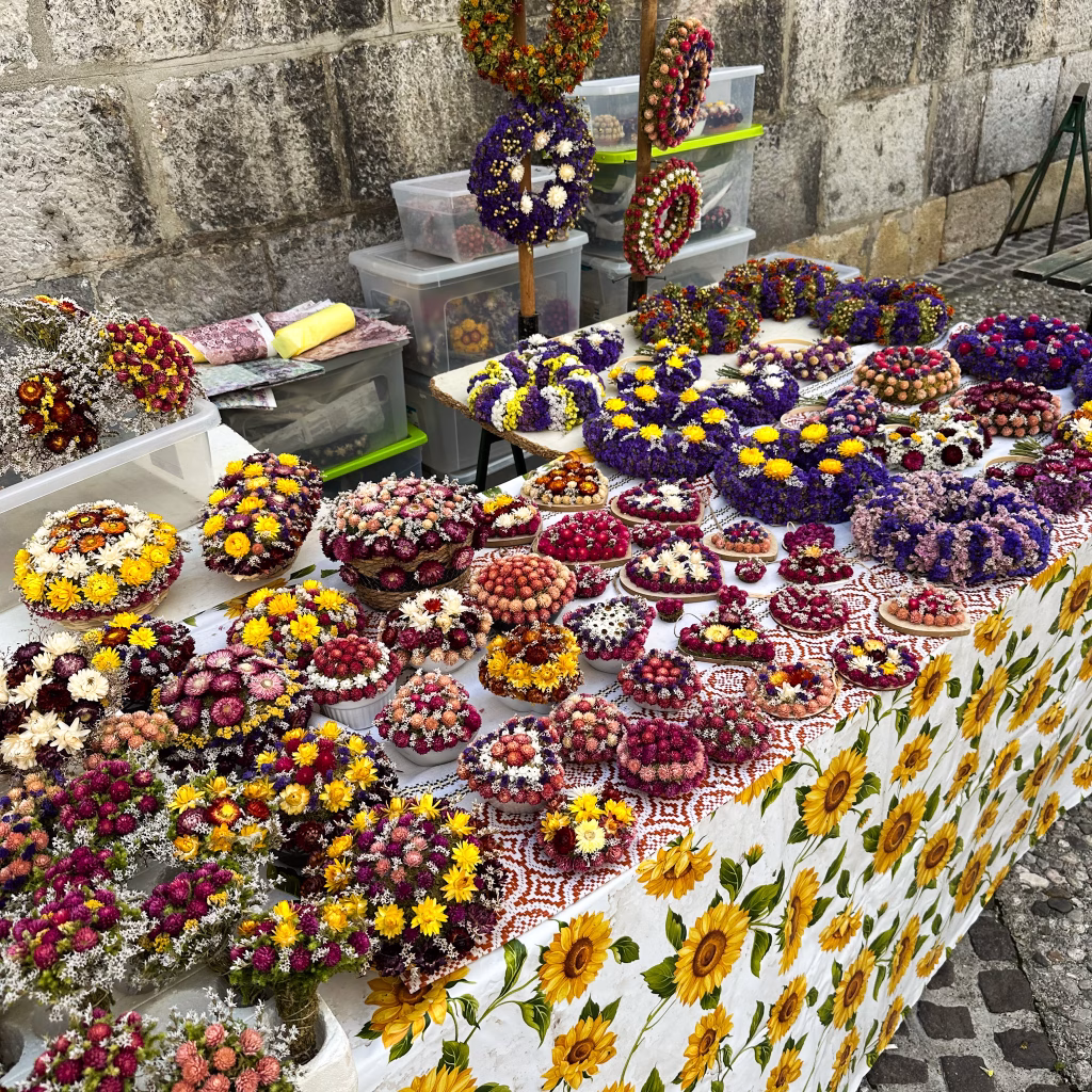 Dried flower souvenirs on a table